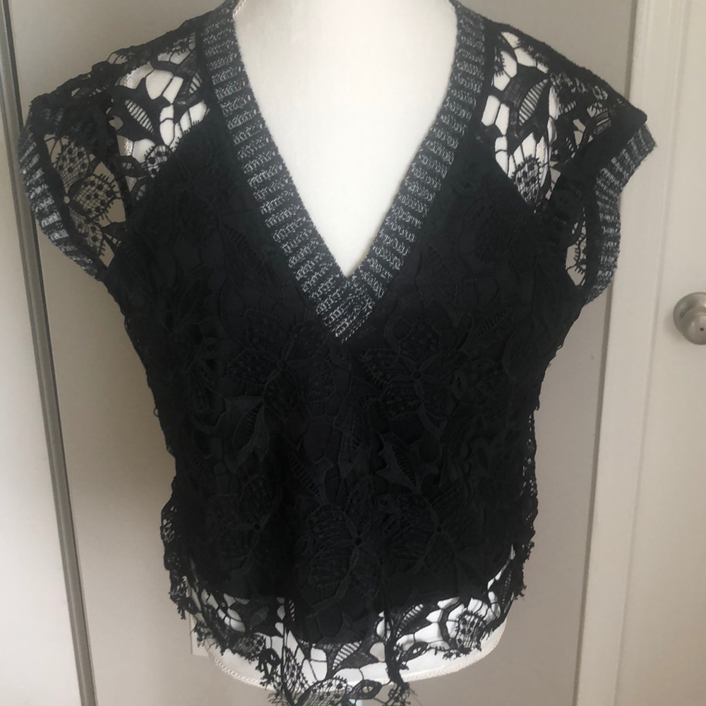 Zara black lace overlay top with knit details